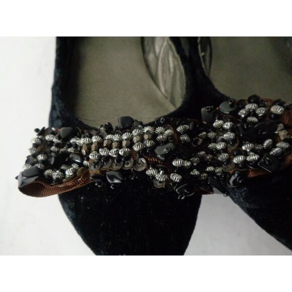 BACIO 61 Pistoia Womens US 7.5M Black Crushed Velvet Ballet Flat w Beaded Bow - Picture 2 of 9
